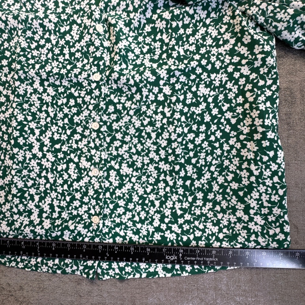 J.Crew Blouse Womens Large Green Floral Ditsy Puff Sleeve Button Front V-Neck - Picture 5 of 15